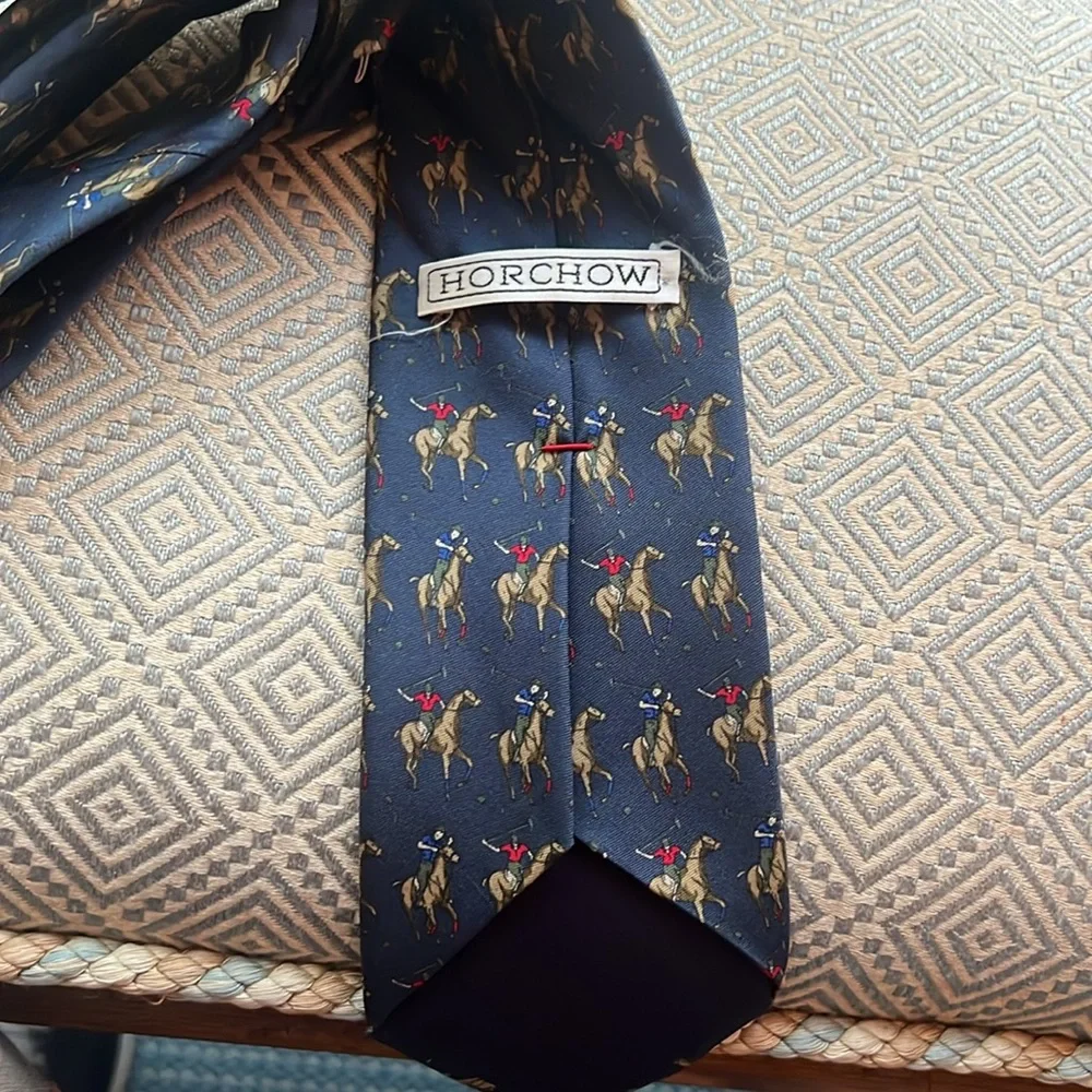 HORCHOW MENS TIE NAVY W/ POLO PLAYERS